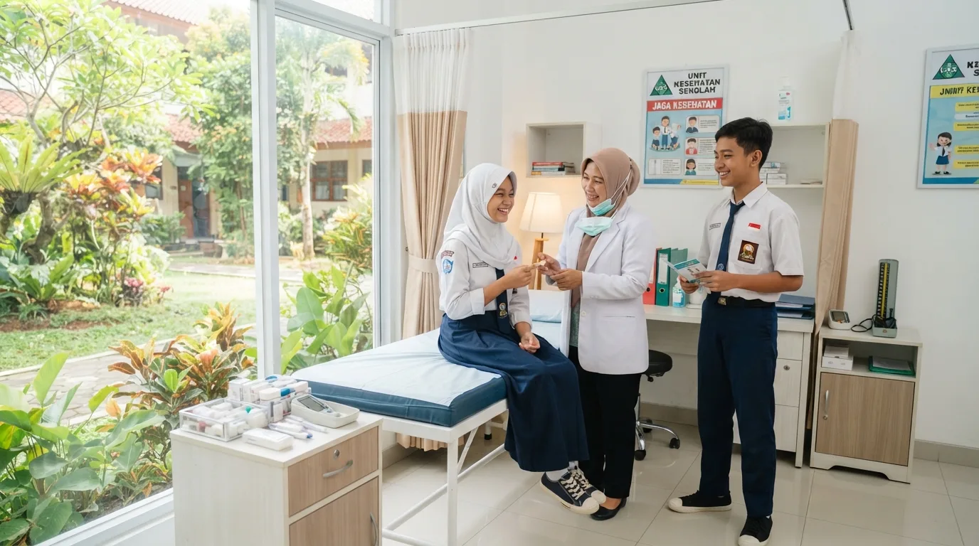 Pelayanan dan pemeriksaan kesehatan di ruang UKS SMPN 1 Gurah